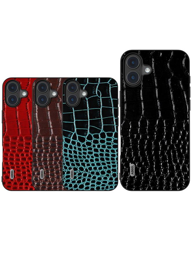 اس-توب جراب هاتف من الجلد الطبيعي بتصميم جلد التمساح من ABEEL لهاتف iPhone 16 Plus، بحافة سوداء - Image 5