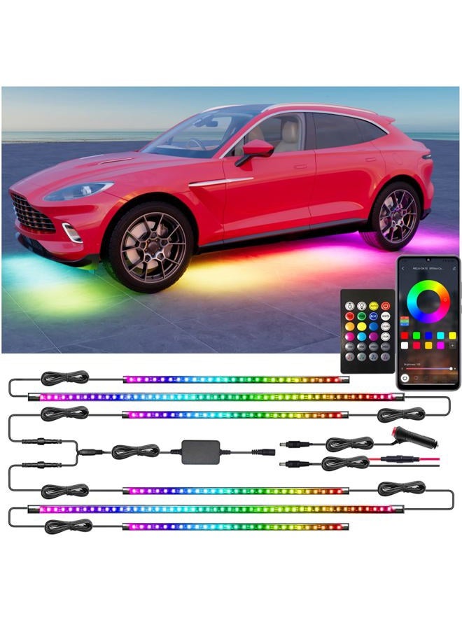 Yielinth أضواء LED تحت السيارة، 6 قطع أضواء LED ذكية RGB-IC مع تأثير مطاردة الألوان الحلمية و16 مليون لون مع تطبيق وجهاز تحكم عن بعد، مجموعة أضواء تحت السيارة مقاومة للماء للسيارات، SUVs، الشاحنات - Image 1
