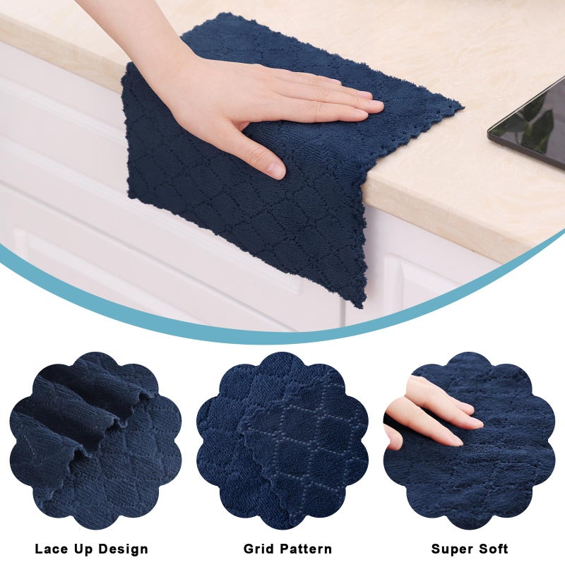 Homaxy 12 Pack Kitchen Dish Cloths (10 x 10 Inches, Navy Blue), Super Soft and Absorbent Coral Velvet Dish Towels, Nonstick Oil Fast Drying Microfiber Cleaning Cloth, No Lint Household Dishcloths - Image 2