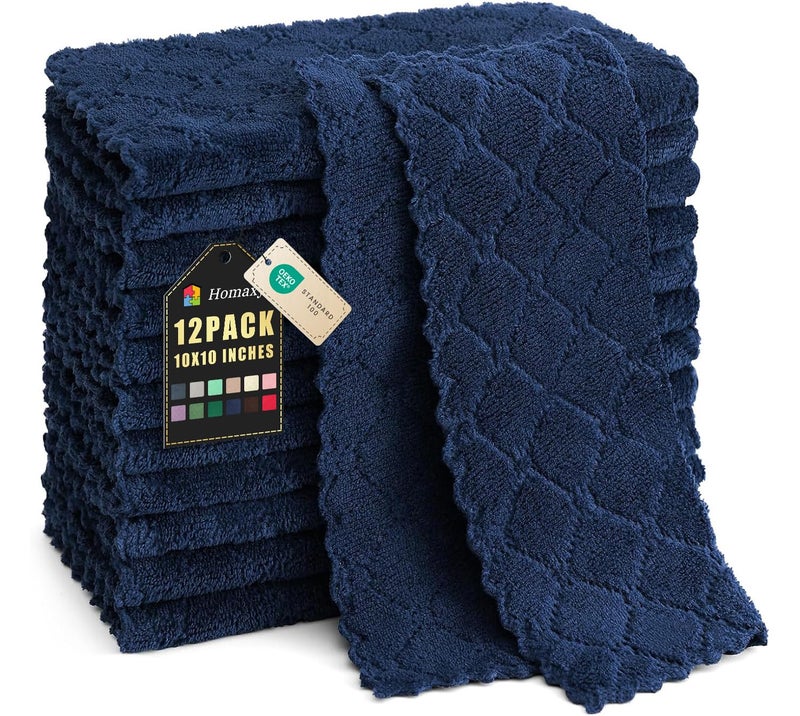 Homaxy 12 Pack Kitchen Dish Cloths (10 x 10 Inches, Navy Blue), Super Soft and Absorbent Coral Velvet Dish Towels, Nonstick Oil Fast Drying Microfiber Cleaning Cloth, No Lint Household Dishcloths - Image 1