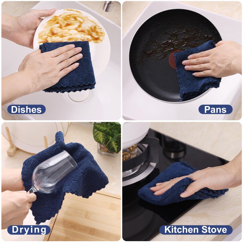 Homaxy 12 Pack Kitchen Dish Cloths (10 x 10 Inches, Navy Blue), Super Soft and Absorbent Coral Velvet Dish Towels, Nonstick Oil Fast Drying Microfiber Cleaning Cloth, No Lint Household Dishcloths - Image 4