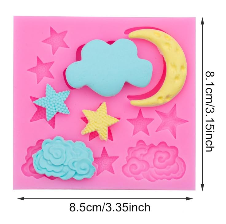 RHLOVY Moon and Star Molds Silicone, Cloud Fondant Mold Moon Star Chocolate Molds for Candy Baking Sugar Cake Pop Cupcake Cake Decorating - Image 2