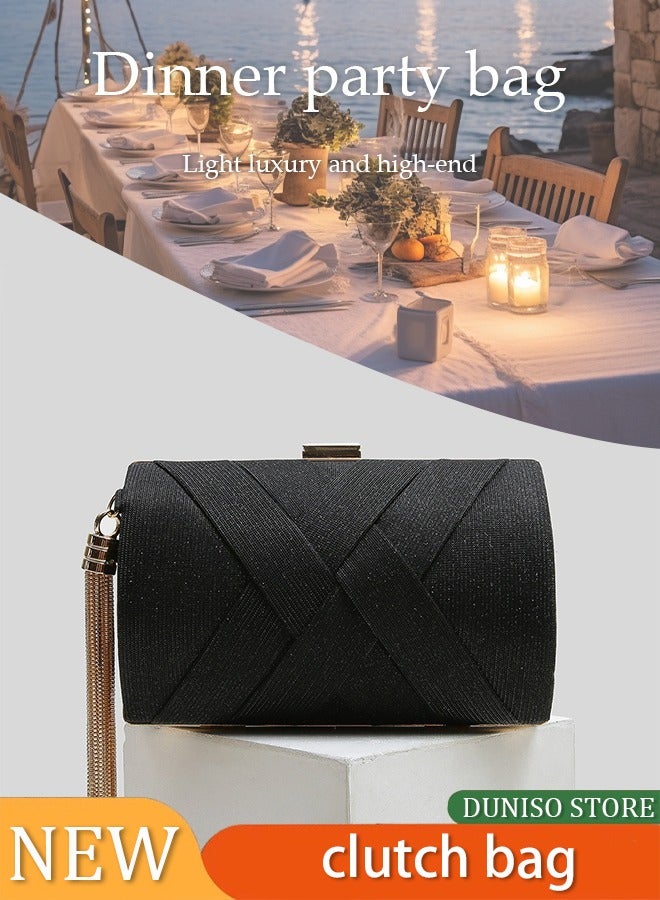 Loquat Ladies Satin Tassel Clutch Bags Chain Shoulder Handbags Women Evening Wedding Purse BagWomen Clutch Bag with Chain Shoulder Strap Top Quality Customized Colored Clutch Handbag Woman Luxury Bag - Image 1