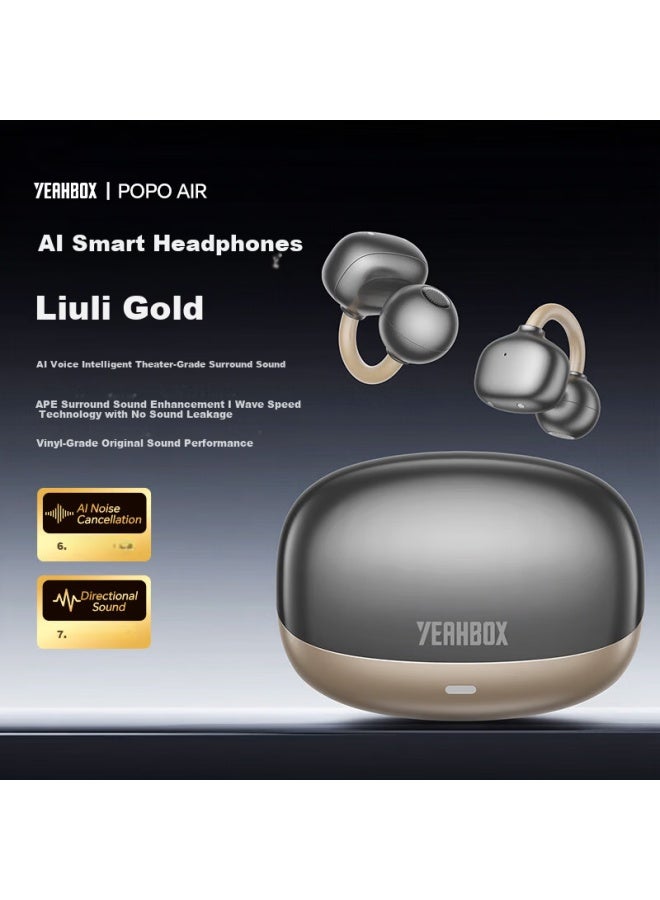 Yeahbox Popoair Bluetooth Earphones Long Battery Life Clip-on Wireless Sports Running Call Ai Active Noise Cancelling Earphones Birthday Gift Glazed Gold - Image 1