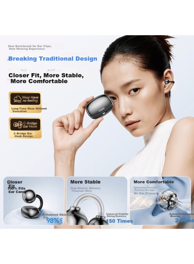 Yeahbox Popoair Bluetooth Earphones Long Battery Life Clip-on Wireless Sports Running Call Ai Active Noise Cancelling Earphones Birthday Gift Glazed Gold - Image 2