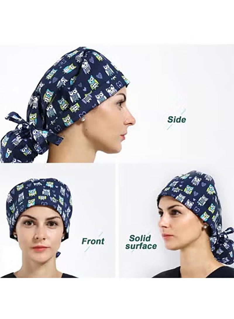 Generic 3 Pack Working Caps with Buttons and Sweatband Cotton Printed Bouffant Hats Adjustable Elastic Tie Back Hats for Women and Men Breathable Scrub Cap  - Image 5