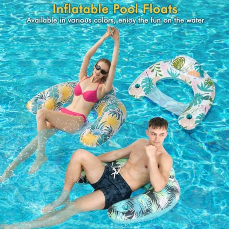 Pool Floats Adult, Floaties for Adults, Multicolor Two Cup Holders and Handles, Headrest, Pool Floats Chairs, Lake Floats Applies to Pool, Beach, River, Water Activities - Image 3
