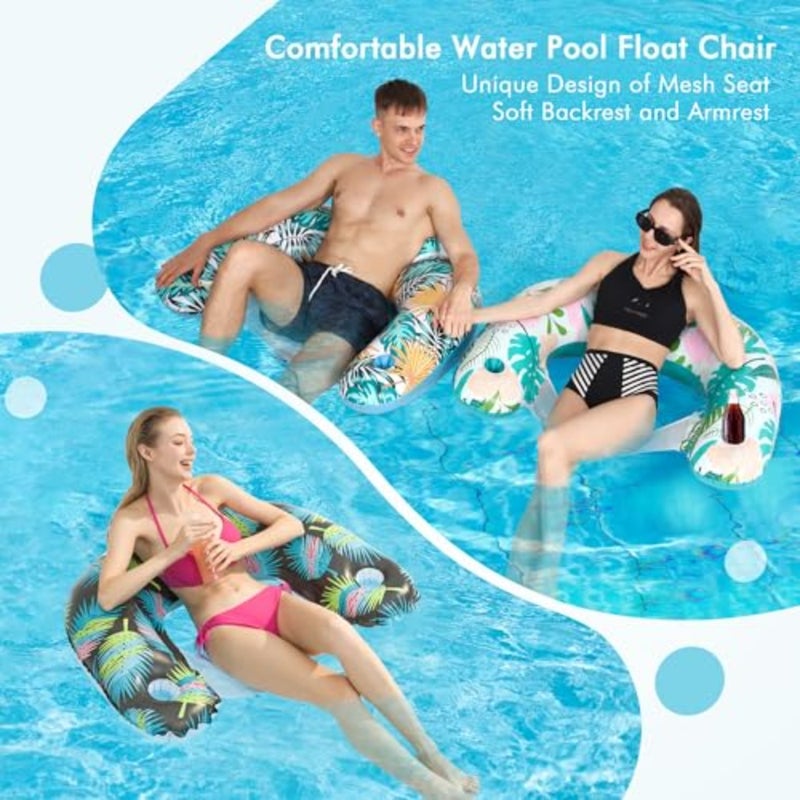 Pool Floats Adult, Floaties for Adults, Multicolor Two Cup Holders and Handles, Headrest, Pool Floats Chairs, Lake Floats Applies to Pool, Beach, River, Water Activities - Image 2