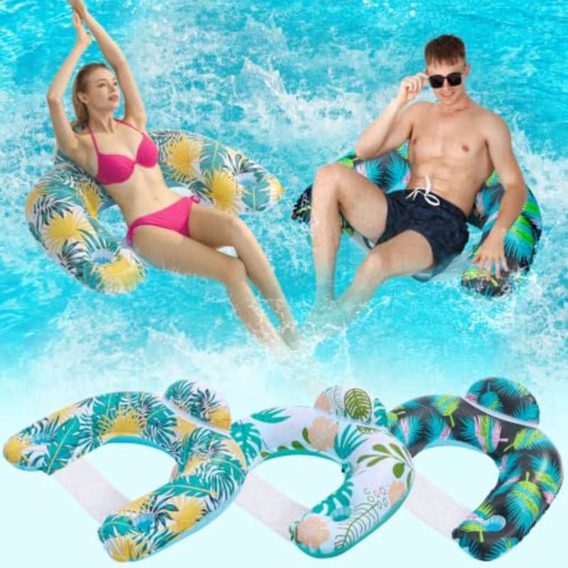 Pool Floats Adult, Floaties for Adults, Multicolor Two Cup Holders and Handles, Headrest, Pool Floats Chairs, Lake Floats Applies to Pool, Beach, River, Water Activities - Image 1