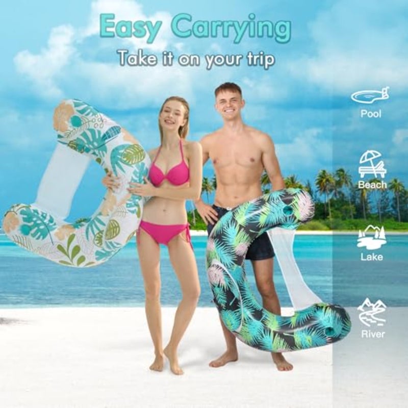 Pool Floats Adult, Floaties for Adults, Multicolor Two Cup Holders and Handles, Headrest, Pool Floats Chairs, Lake Floats Applies to Pool, Beach, River, Water Activities - Image 5