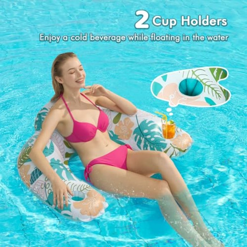 Pool Floats Adult, Floaties for Adults, Multicolor Two Cup Holders and Handles, Headrest, Pool Floats Chairs, Lake Floats Applies to Pool, Beach, River, Water Activities - Image 4