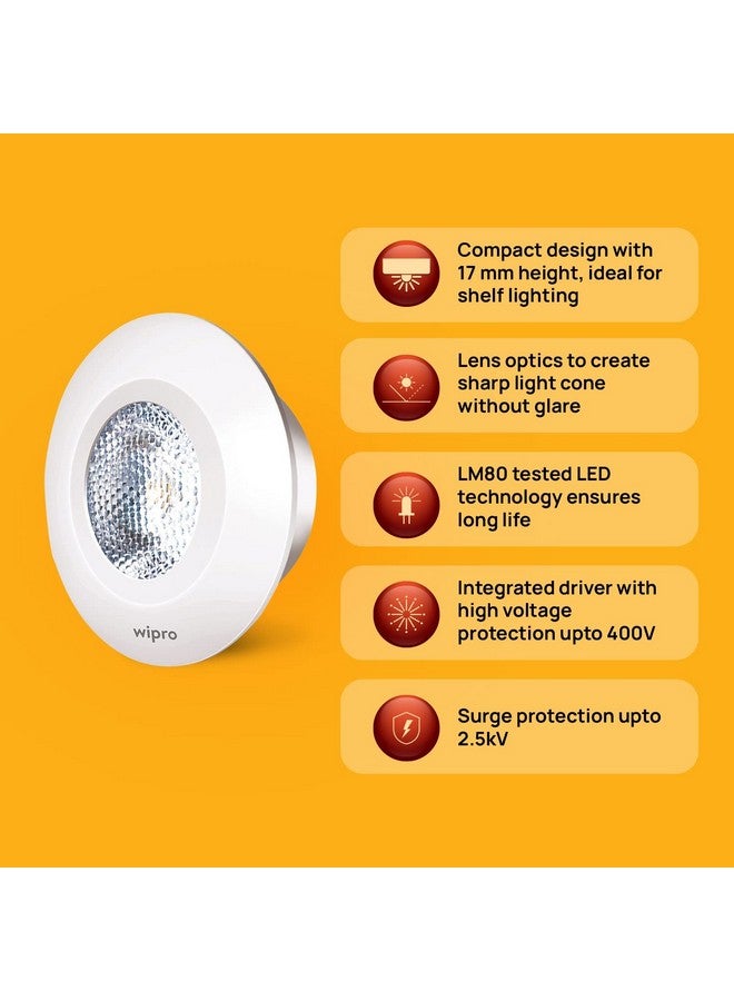 Wipro Polycarbonate Garnet 2W LED Integrated Spotlight|Green Color|Compact Design Ceiling Spot Light for Cabinets & Wardrobes| Cutout-33Mm|Pack of 12, b22d - Image 5