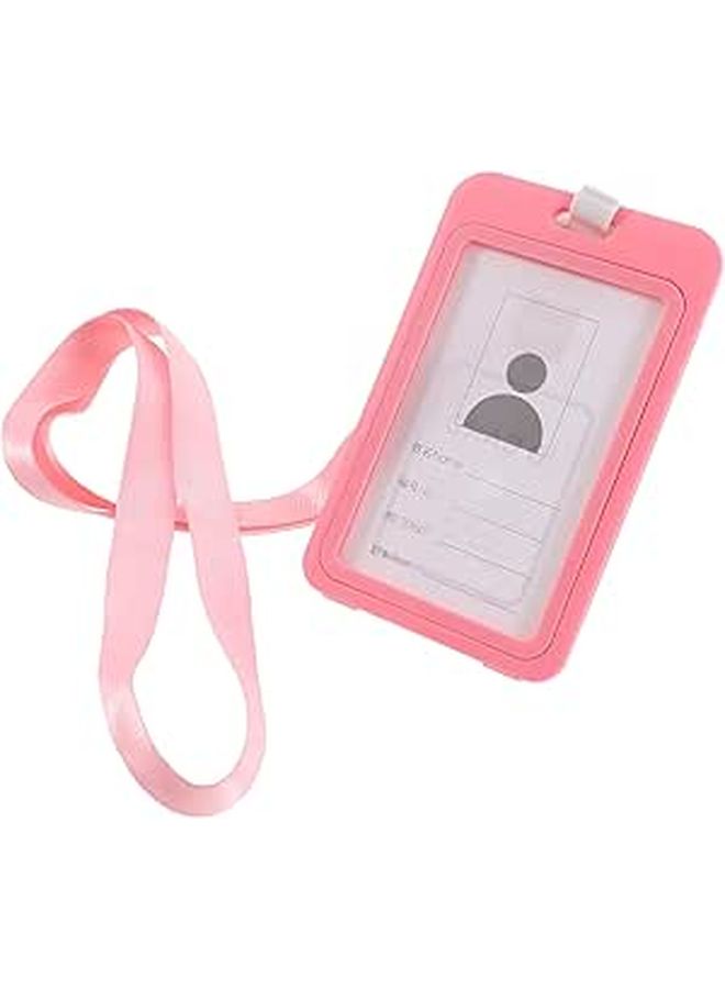 Pink Portable ID Card Holder with Lanyard for Employees Students Office and School Use - Image 1