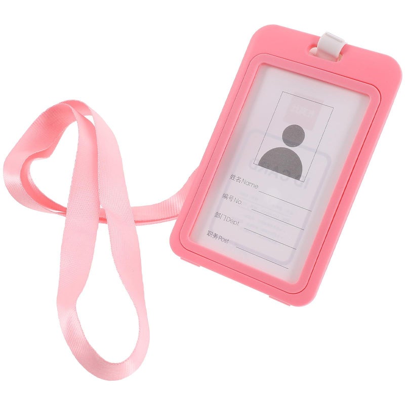 Pink Portable ID Card Holder with Lanyard for Employees Students Office and School Use - Image 2
