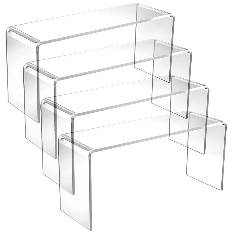 Limbeuuu 4 Pack Acrylic Risers Display Stands, Display Stands for Collectibles, Clear Acrylic Shelf for Show Decor, Toys, Cupcake (9.4 x 3.1 x 4.3 inches) - Image 1