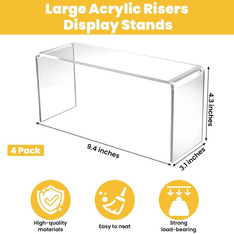 Limbeuuu 4 Pack Acrylic Risers Display Stands, Display Stands for Collectibles, Clear Acrylic Shelf for Show Decor, Toys, Cupcake (9.4 x 3.1 x 4.3 inches) - Image 2