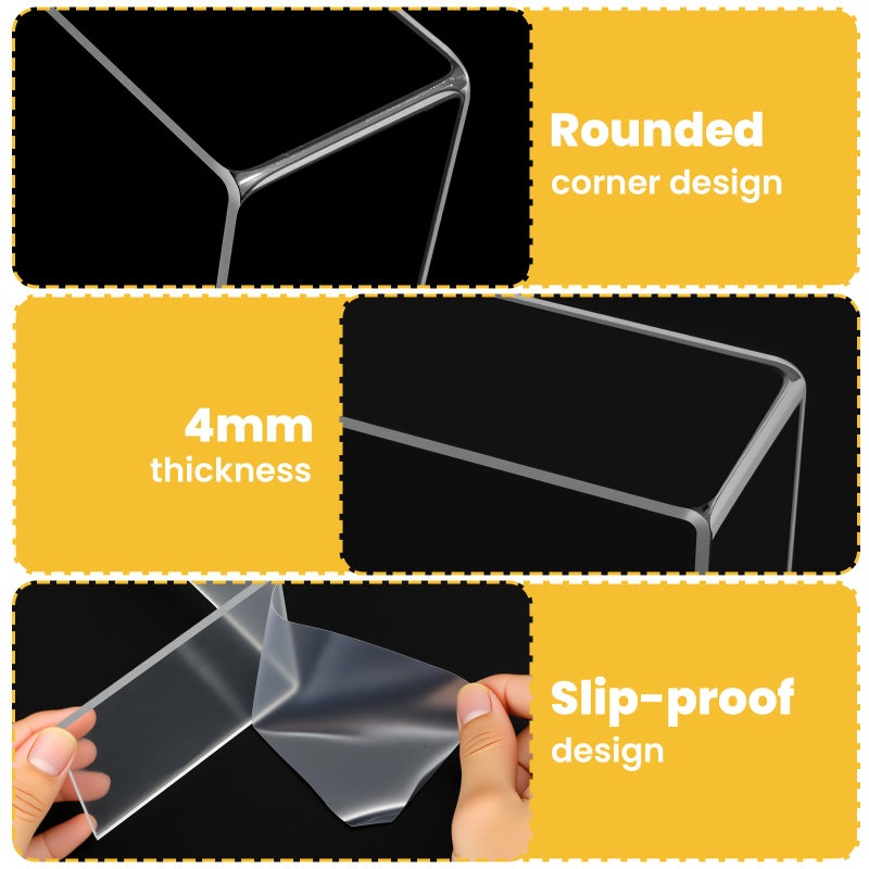 Limbeuuu 4 Pack Acrylic Risers Display Stands, Display Stands for Collectibles, Clear Acrylic Shelf for Show Decor, Toys, Cupcake (9.4 x 3.1 x 4.3 inches) - Image 3