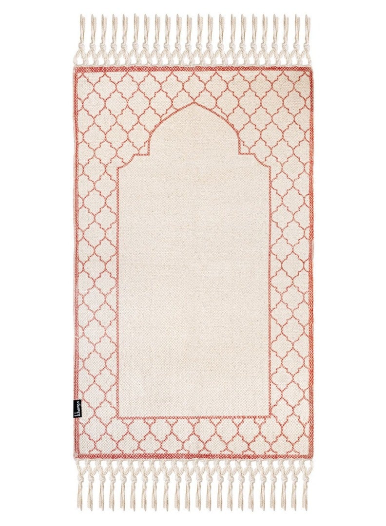 خمسة سجادة صلاة إسلامية من "خامسا كومفورت" مزودة ببطانة إسفنجية إضافية لتخفيف الضغط وامتصاص الحركة، مقاس الأطفال 55 سم × 100 سم، بتصميم عربي من قماش قطني عضوي ناعم 100%، تصميم عربي مصنوع يدويًا | زهري - وردي - Image 1