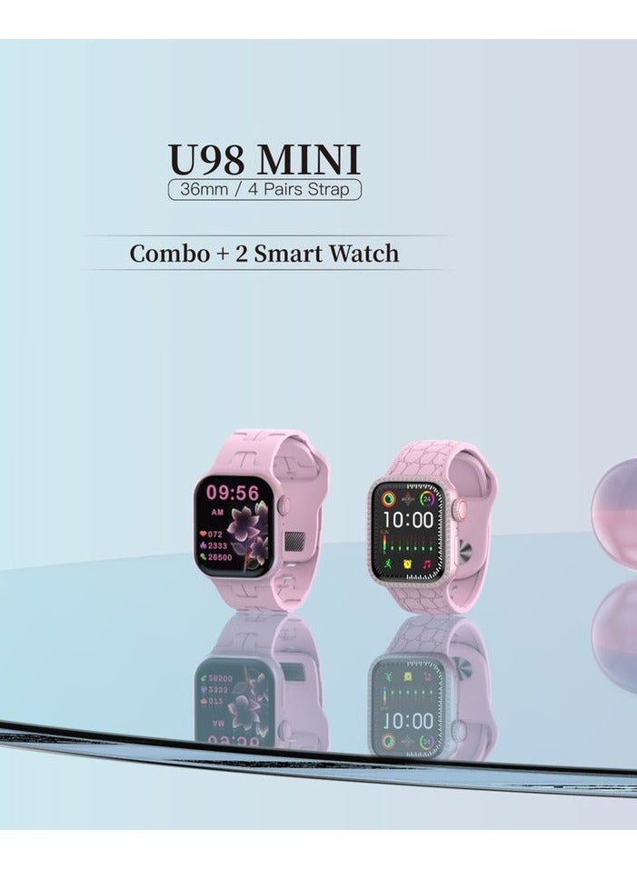 Modio U98 MINI 36mm Smartwatch Combo for Ladies and Girls – Elegant Pink Smart Watch with 4 Interchangeable Straps and Wireless Charger – Compact Touch Display, Fitness Tracking, Call Alerts, and Stylish All-Day Wear for Workouts or Fashion - Image 3