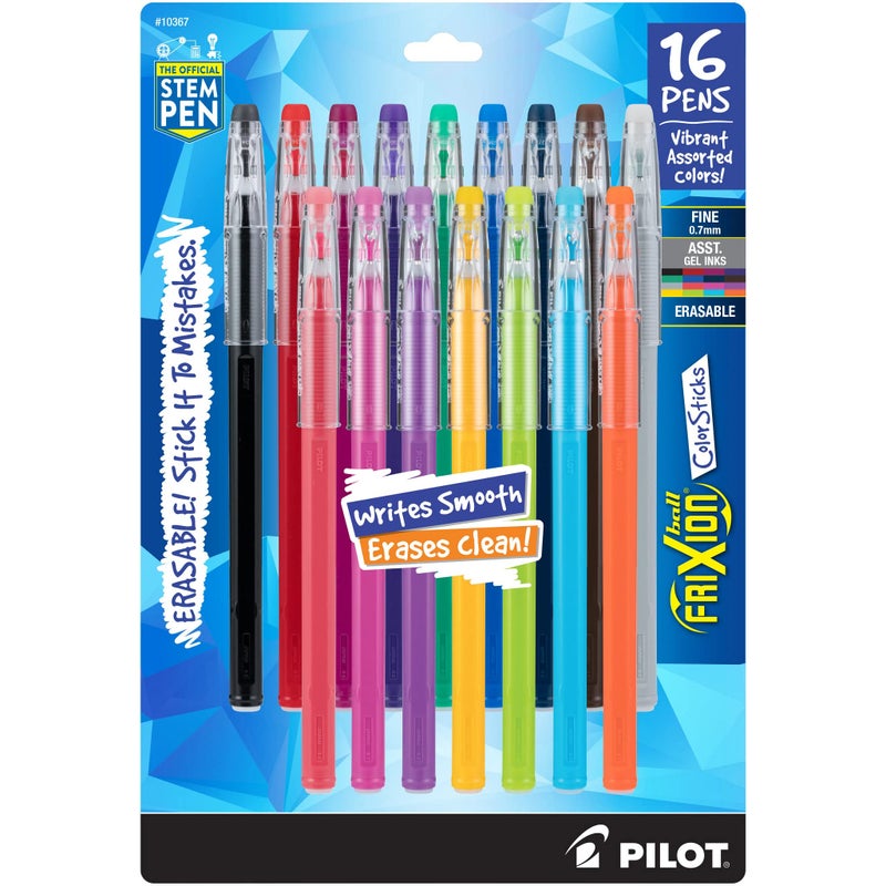 Pilot, FriXion ColorSticks Erasable Gel Ink Pens, Fine Point 0.7 mm, Pack of 16, Assorted Colors - Image 1