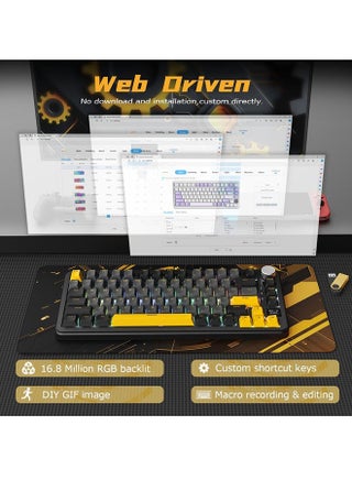 لوحة مفاتيح الألعاب الميكانيكية اللاسلكية X85Pro، تصميم مضغوط بنسبة 75%، قابلة للتبديل السريع، شاشة TFT ذكية ومقبض معدني، متوافقة مع أجهزة الكمبيوتر الشخصية وأجهزة Mac - view 2
