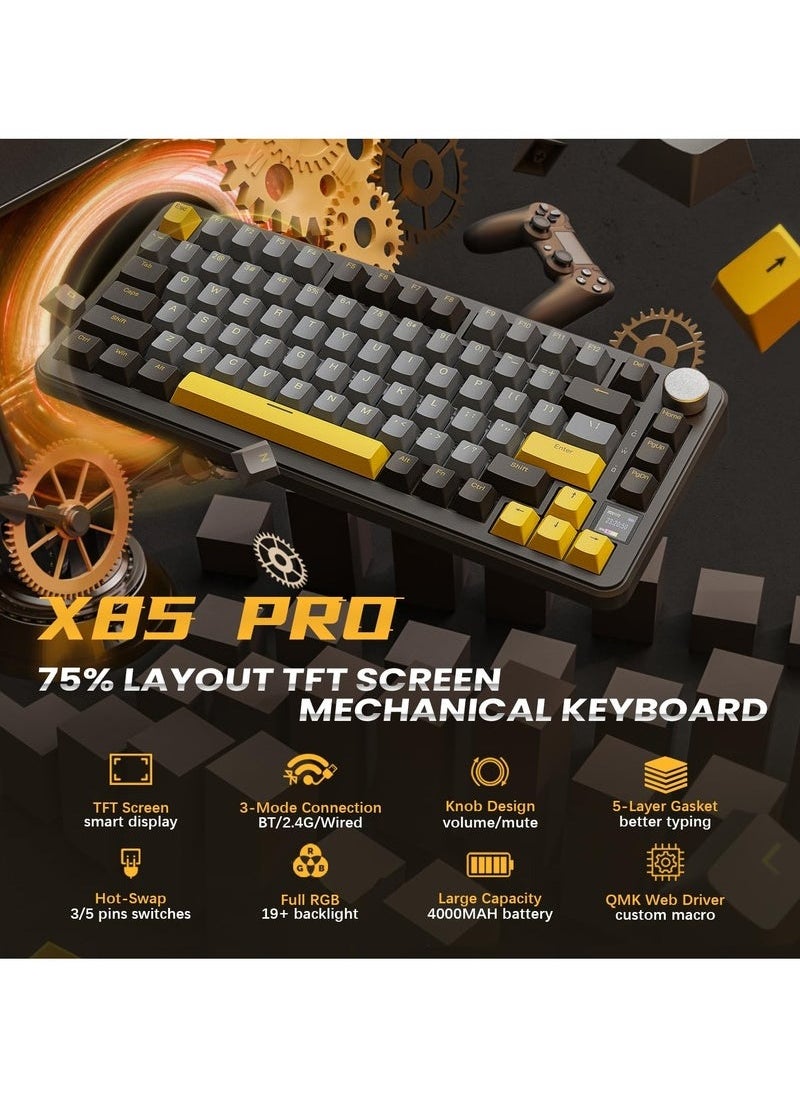 X85Pro Game Mechanical Keyboard Three Mode RGB Bluetooth Wireless Customization Hot Plug With Display Screen Office