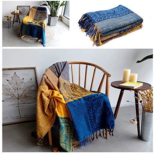 Edcooy Bohemian Throw Blanket for Couch，Colorful Chenille Tassels Boho Woven Hippie Throw Blankets for Couch Bed Sofa Chair Recliner Loveseat, Bohemian Fringe Tassels Decor Home(Blue, S:60x75) - Image 4