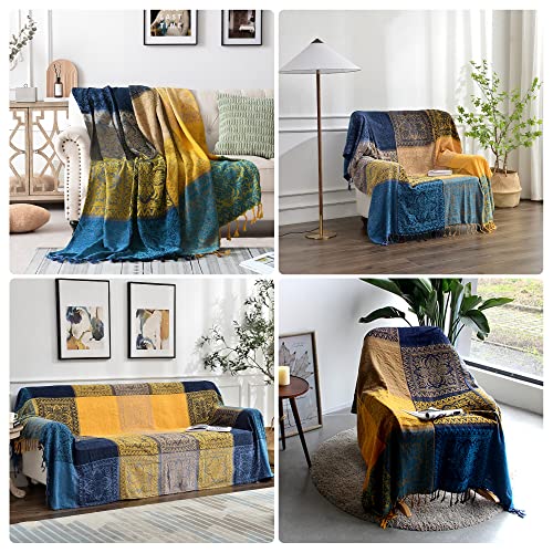 Edcooy Bohemian Throw Blanket for Couch，Colorful Chenille Tassels Boho Woven Hippie Throw Blankets for Couch Bed Sofa Chair Recliner Loveseat, Bohemian Fringe Tassels Decor Home(Blue, S:60x75) - Image 5