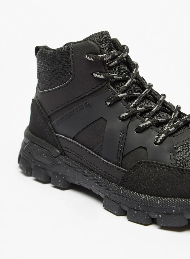 دوتشيني Boys Textured High-Cut Boots With Zip Closure