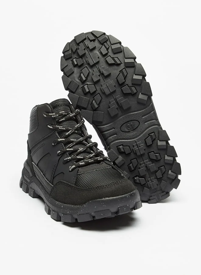 دوتشيني Boys Textured High-Cut Boots With Zip Closure