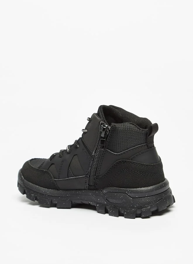 دوتشيني Boys Textured High-Cut Boots With Zip Closure