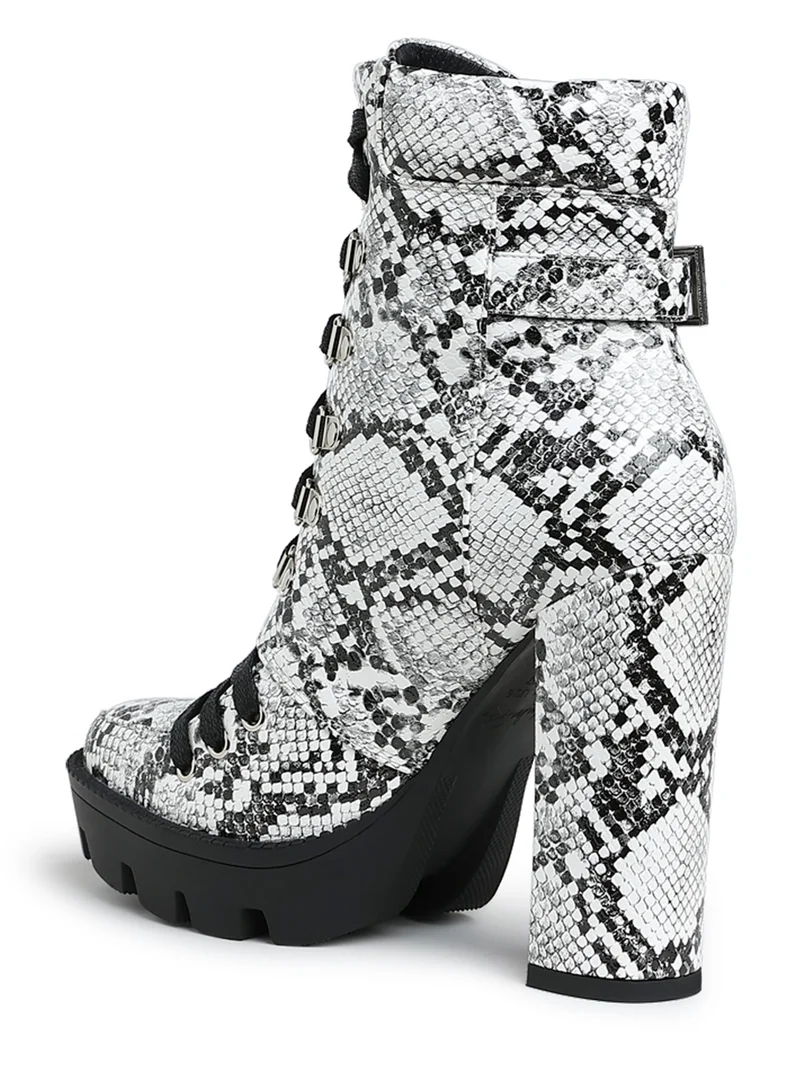London Rag Black Snake Skin Cushion Collared Ankle Boots