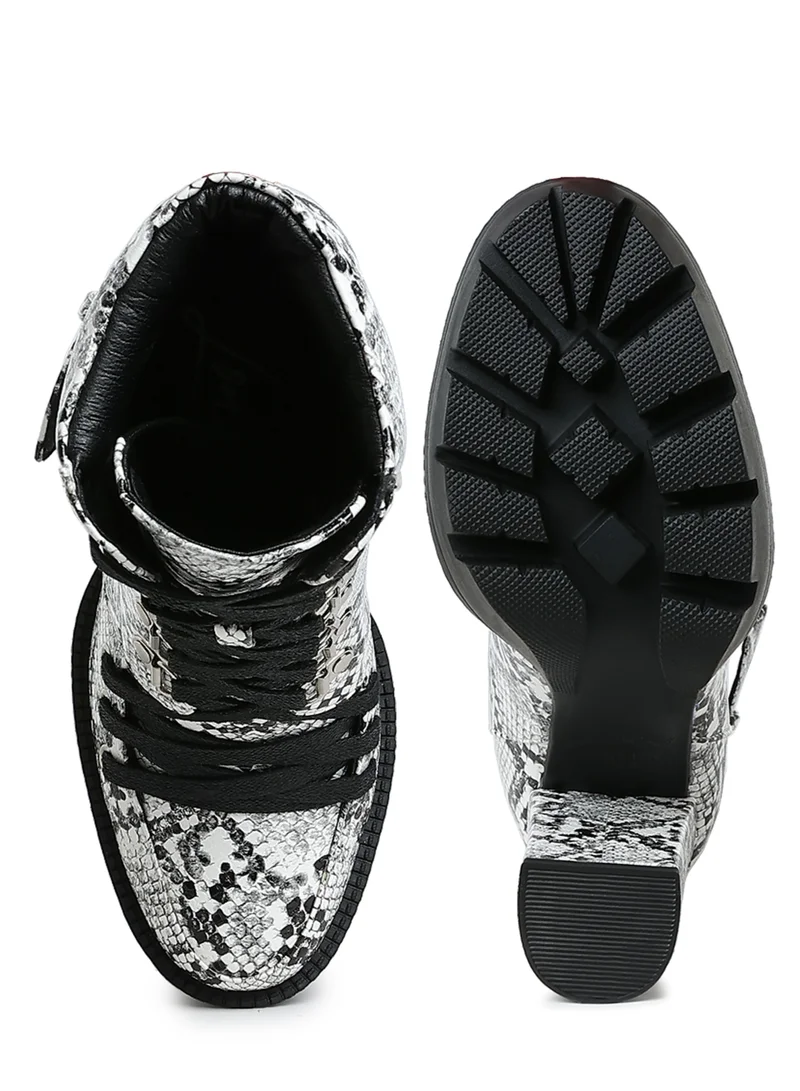 London Rag Black Snake Skin Cushion Collared Ankle Boots