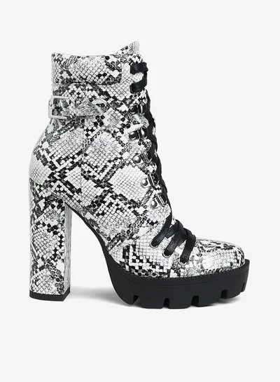 London Rag Black Snake Skin Cushion Collared Ankle Boots