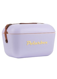 Polarbox Polarbox® 20 L Ice Box - For Outdoor Use - Portable - For Drinks And Food - Storage Box - Classic - Lilac/Yellow Cooler with Brown Leather Strap  - Image 1