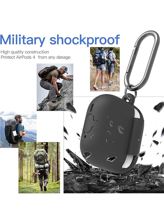 erorex - Case For Airpods 4 Protective Cover Airpods Case For 4Th Generation Case Cover With Lanyard Hand Strap Premium Silicone Case Cover Fully Protective With Front Led Visible Black - Image 1