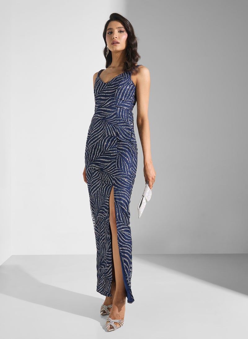 Ella Limited Edition Strappy Shimmer   Slit Dress - Image 4