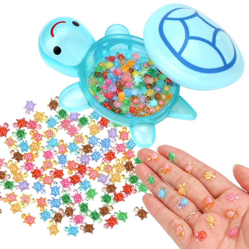 KH866 Glow in The Dark Turtles Mini Sea Animals 100pcs with Large Storage Box Luminous Tiny Resin Multicoloured Small Decoration Accessories for Fairy Garden DIY with 1 Pc Jumbo Turtle Miniature Dollhouse - Image 1