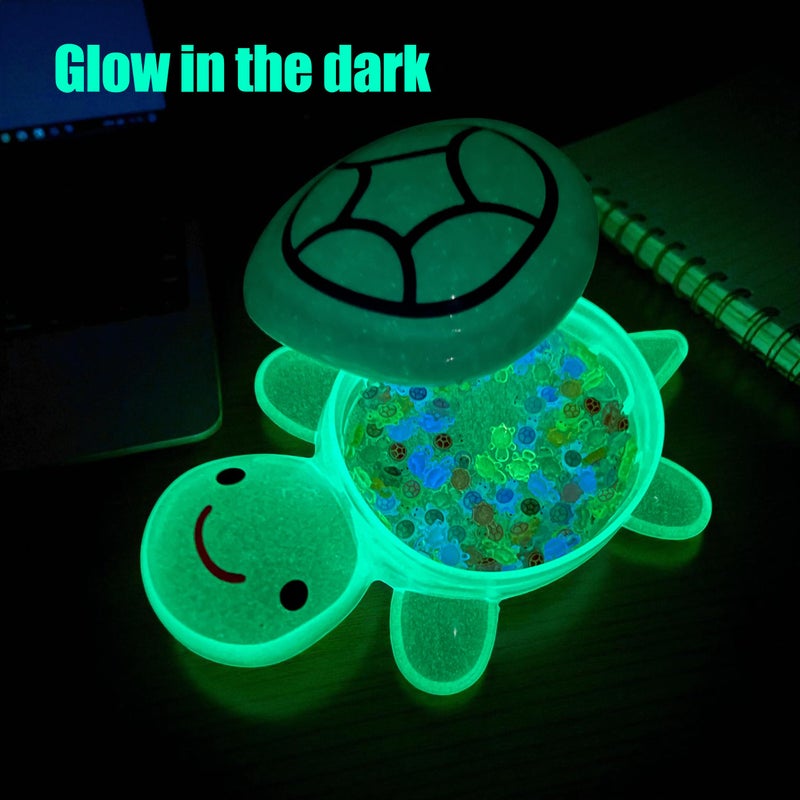KH866 Glow in The Dark Turtles Mini Sea Animals 100pcs with Large Storage Box Luminous Tiny Resin Multicoloured Small Decoration Accessories for Fairy Garden DIY with 1 Pc Jumbo Turtle Miniature Dollhouse - Image 2