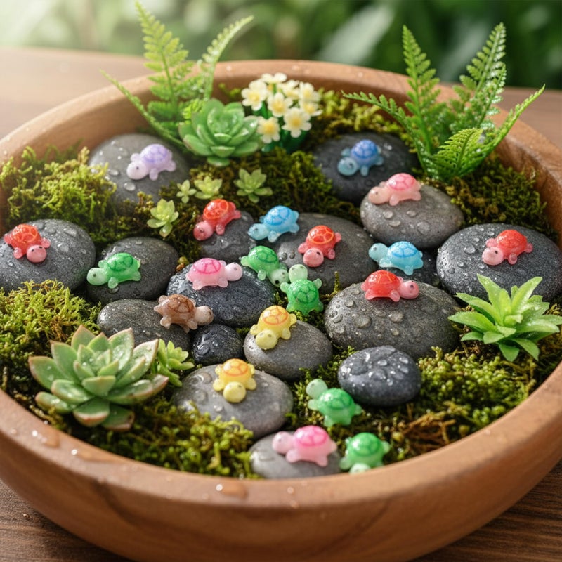 KH866 Glow in The Dark Turtles Mini Sea Animals 100pcs with Large Storage Box Luminous Tiny Resin Multicoloured Small Decoration Accessories for Fairy Garden DIY with 1 Pc Jumbo Turtle Miniature Dollhouse - Image 4