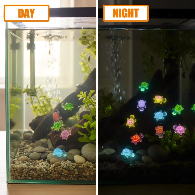 KH866 Glow in The Dark Turtles Mini Sea Animals 100pcs with Large Storage Box Luminous Tiny Resin Multicoloured Small Decoration Accessories for Fairy Garden DIY with 1 Pc Jumbo Turtle Miniature Dollhouse - Image 3
