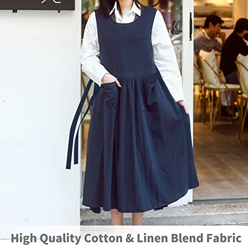 KKTOCHVC Premium Plus Size Apron with Pockets Adjustable Waistline Bib Apron,Soft Cotton Blend Apron Pinafore Dress for Baking Cooking Gardening(XL,Navy Blue) - Image 5