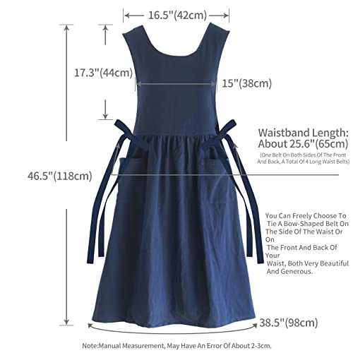 KKTOCHVC Premium Plus Size Apron with Pockets Adjustable Waistline Bib Apron,Soft Cotton Blend Apron Pinafore Dress for Baking Cooking Gardening(XL,Navy Blue) - Image 2