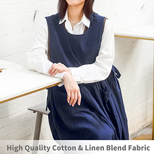 KKTOCHVC Premium Plus Size Apron with Pockets Adjustable Waistline Bib Apron,Soft Cotton Blend Apron Pinafore Dress for Baking Cooking Gardening(XL,Navy Blue) - Image 4