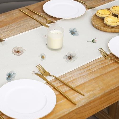 ZCHOMI Spring Blue White Floral Table Runner 13x72 Inch Anemone Flowers Leaves Kitchen Dining Table Decoration for Indoor Outdoor Home Party Décor - Image 4
