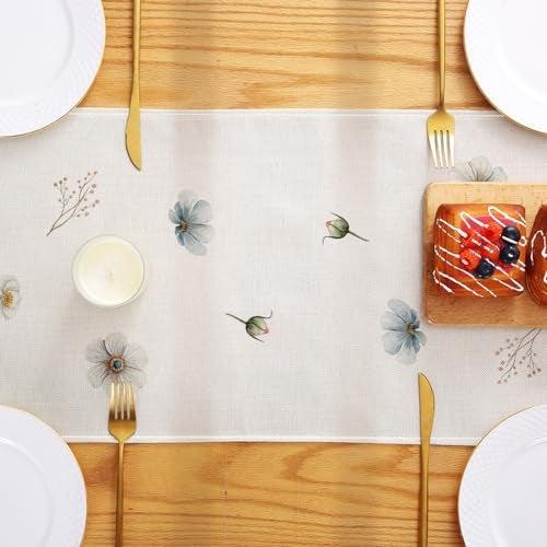 ZCHOMI Spring Blue White Floral Table Runner 13x72 Inch Anemone Flowers Leaves Kitchen Dining Table Decoration for Indoor Outdoor Home Party Décor - Image 3