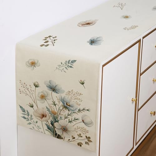 ZCHOMI Spring Blue White Floral Table Runner 13x72 Inch Anemone Flowers Leaves Kitchen Dining Table Decoration for Indoor Outdoor Home Party Décor - Image 5