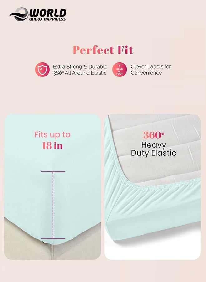 إي وورلد ملاءة سرير ميكروفايبر باللون الأخضر الباستيل بجيب عميق لتناسب محكم، قابلة للتنفس، قابلة للغسل بالغسالة للحماية المثلى، متوفرة بمقاسات كينغ، كوين وسنجل، بدون غطاء وسادة - Image 4