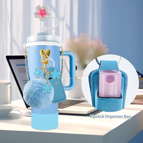 Velaco 11 PCS Accessories for Stanley Cup, Water Bottle Handle Strap for Stanley 30/40 oz tumbler with handle, including Straw Toppers, Silicone Cup Boot, Keychain Charms - Blue - Image 3