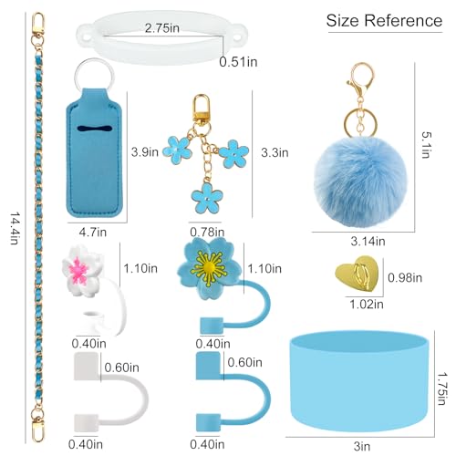 Velaco 11 PCS Accessories for Stanley Cup, Water Bottle Handle Strap for Stanley 30/40 oz tumbler with handle, including Straw Toppers, Silicone Cup Boot, Keychain Charms - Blue - Image 5